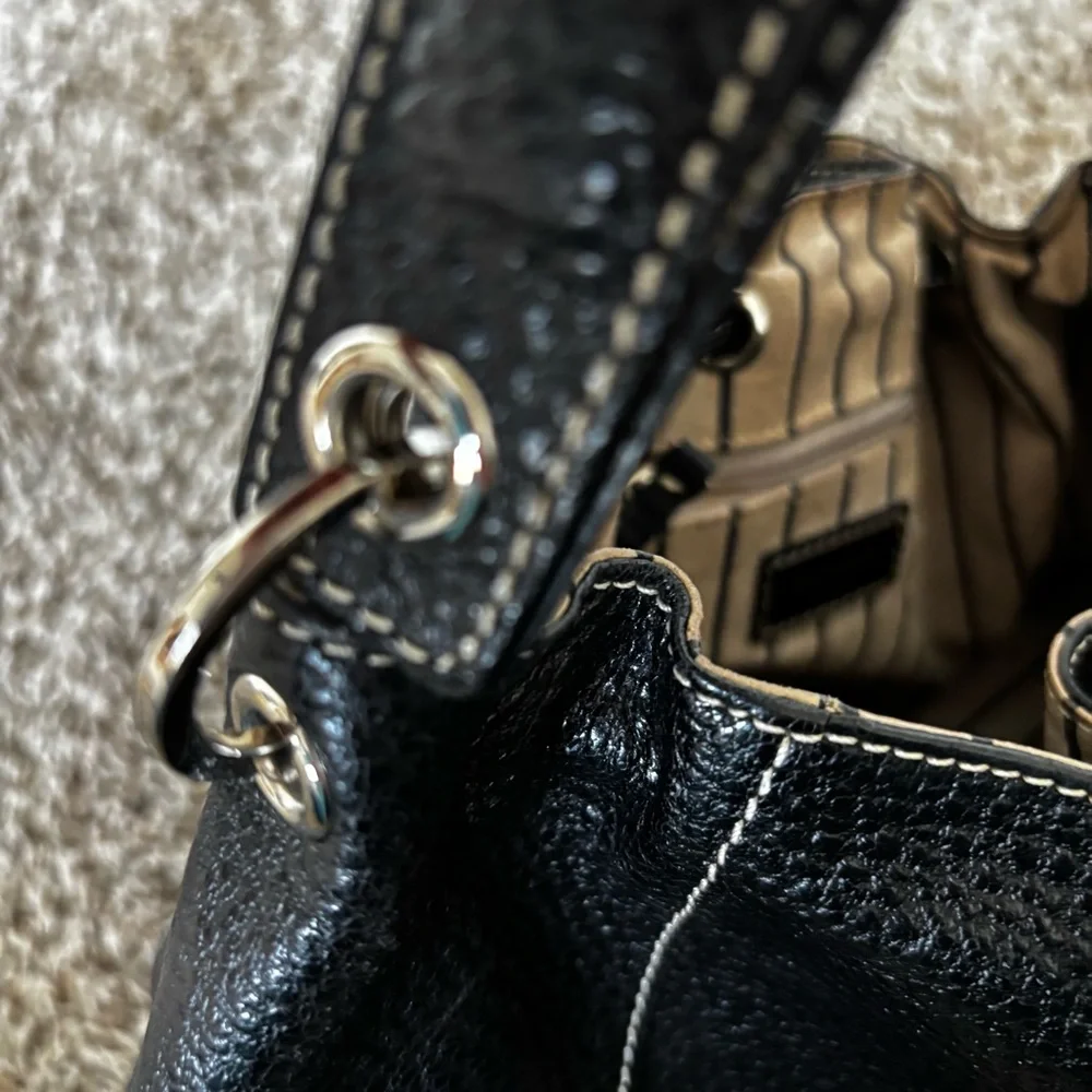 kate spade Black Pebbled Leather Gathered Drawstring Tote